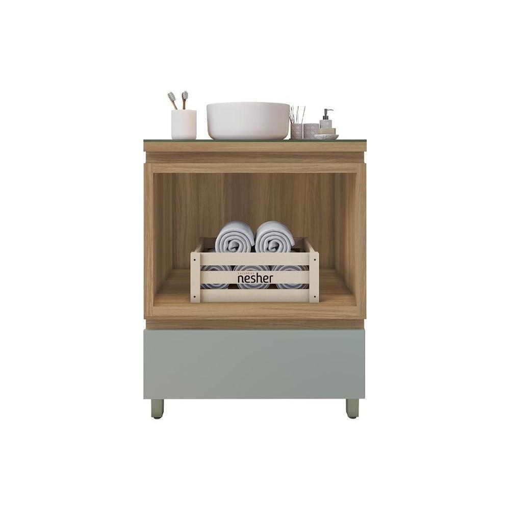 Gabinete de Banheiro Balcão Rainha c/ 1 Gaveta e 1 Nicho 70cm Nature/Verde - Nesher - 6