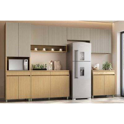 Cozinha Completa Simone Mendes 12 Portas 4 Gavetas MDF 120cm Cinza com Carvalho