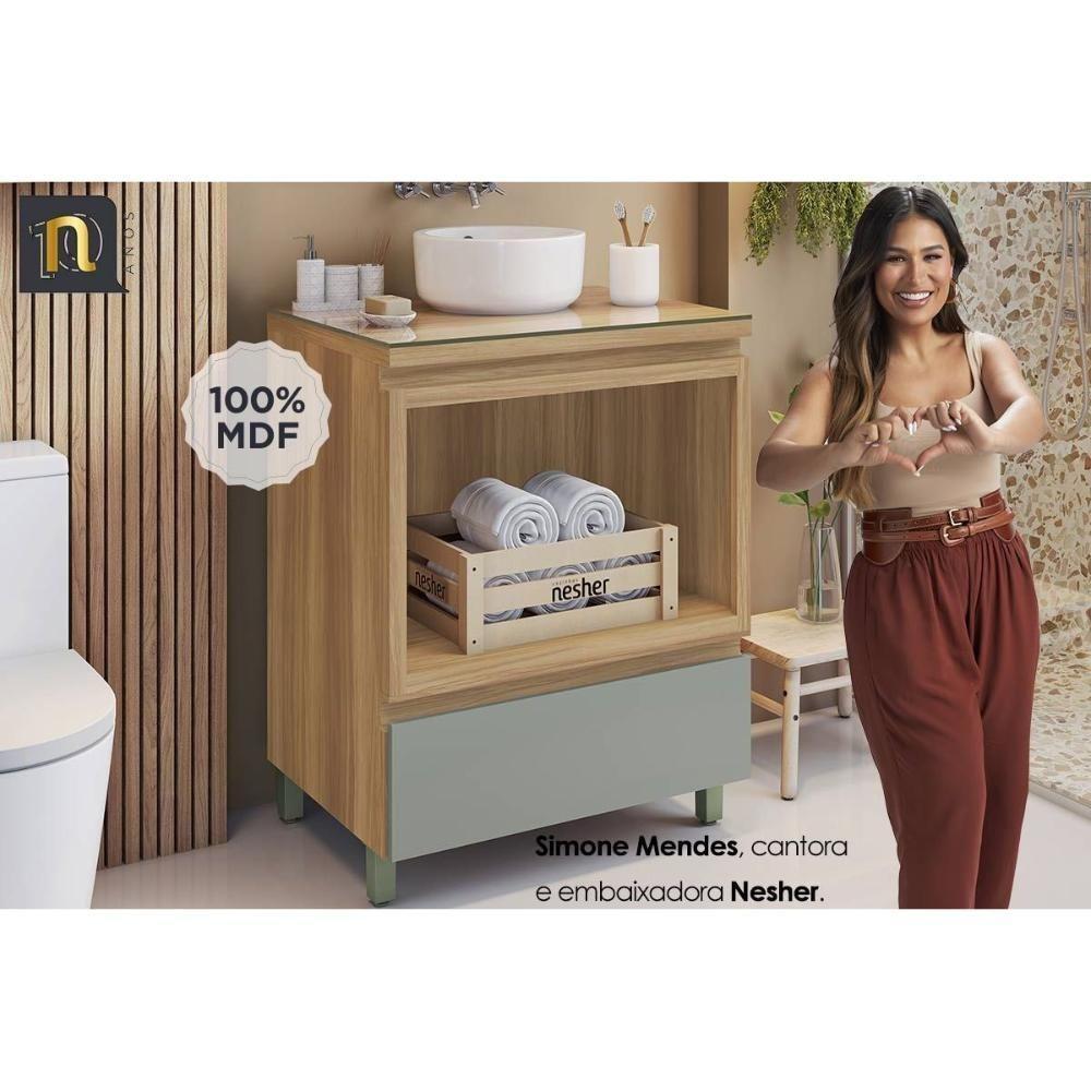 Gabinete de Banheiro Balcão Rainha c/ 1 Gaveta e 1 Nicho 70cm Branca/Nature - Nesher - 10