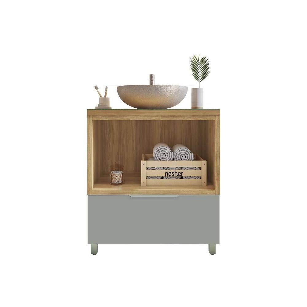 Gabinete de Banheiro Balcão Marquesa c/ 1 Gaveta e 1 Nicho 80cm Nature/Verde - Nesher - 7