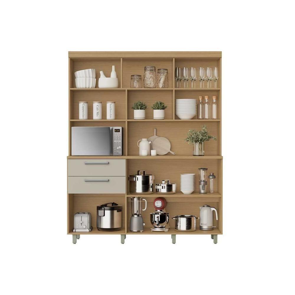 Kit de Cozinha Compacta Nobreza c/ 5 Portas e 2 Gavetas 160cm Carvalho/Cinza - Nesher - 4