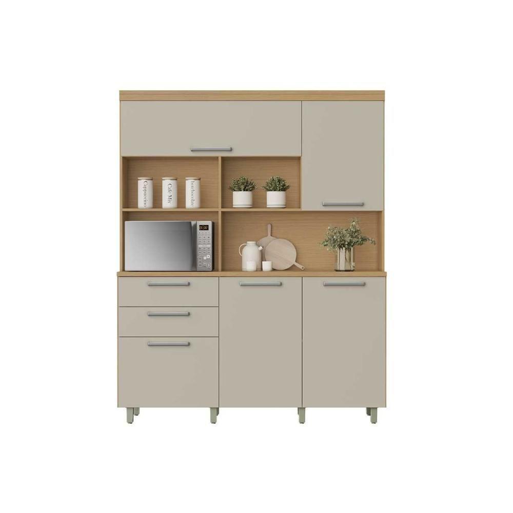 Kit de Cozinha Compacta Nobreza c/ 5 Portas e 2 Gavetas 160cm Carvalho/Cinza - Nesher - 5