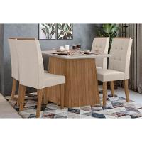 Sala de Jantar Completa Nevada Tampo Madeirado 130cm e 4 Cadeiras Celebrare Amendoa/Off White - Suede Creme - Lopas - 1