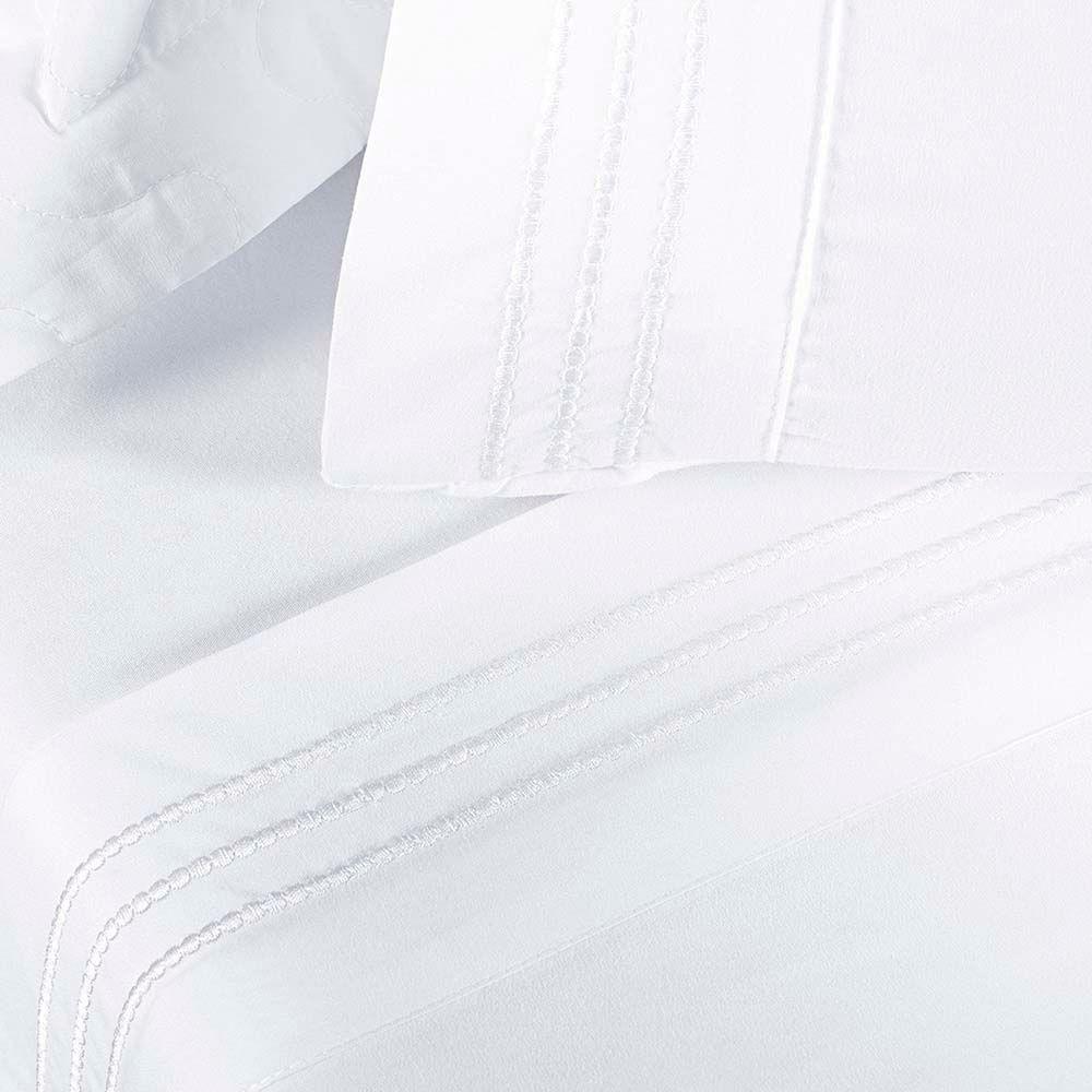 Jogo De Lençol Aria King 4 Peças Micropercal 200 Fios Suave Detalhe Bordado - Branco Neve - 3