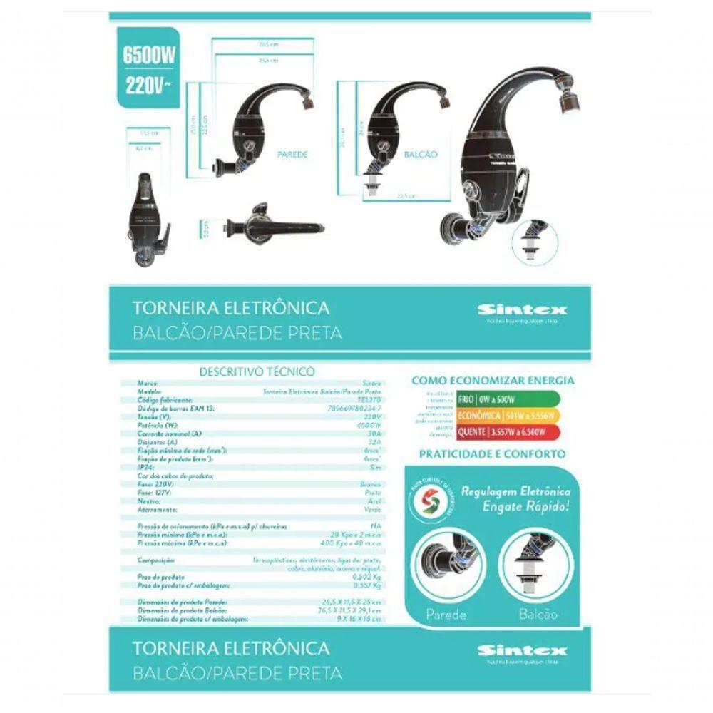 Torneira Eletrônica 6500w 220v Sintex Preta - 2