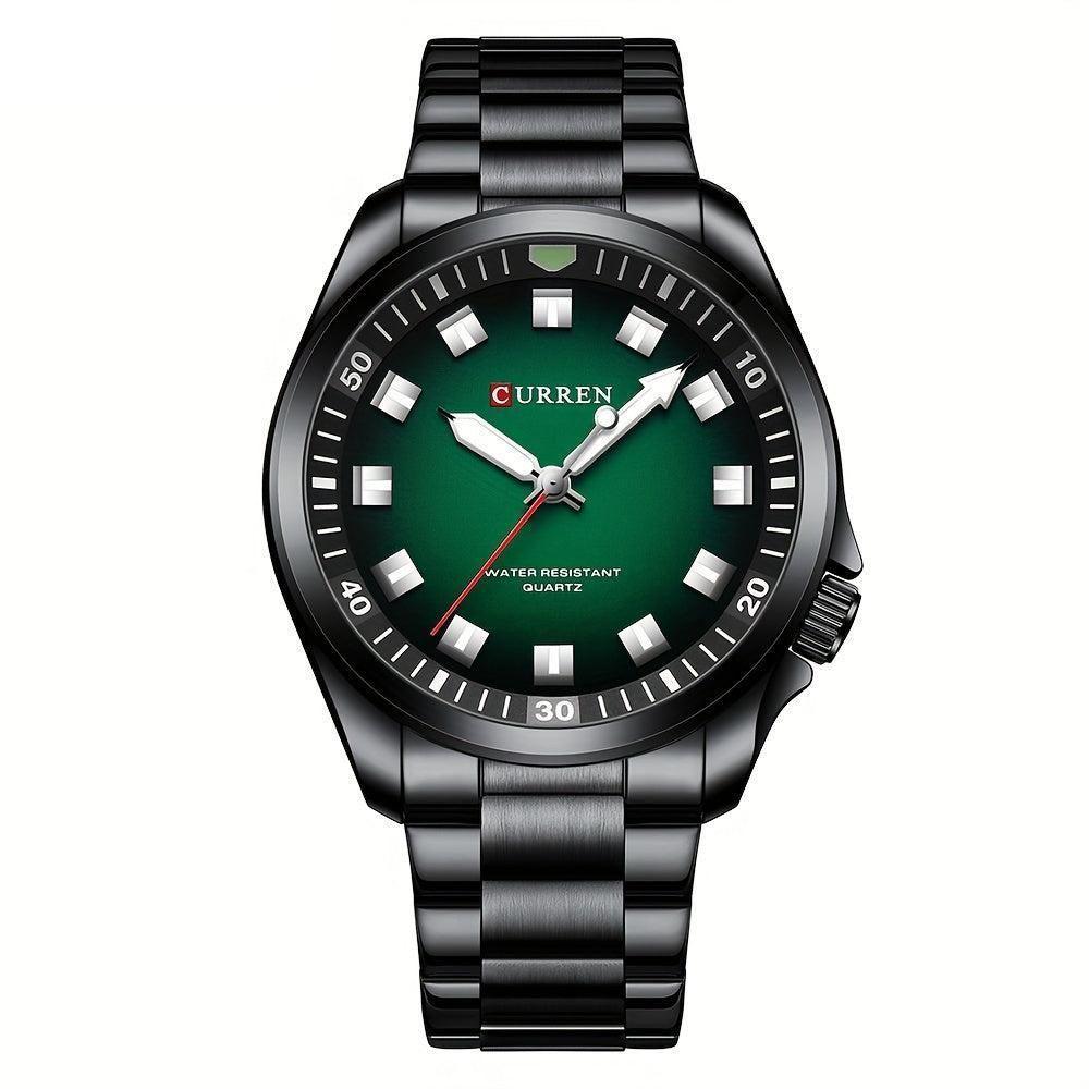 Relógio De Quartzo Masculino Pulseira De Aço Inoxidável Resistente à água 30m Esportivo Preto Verde - 1