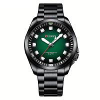 Relógio De Quartzo Masculino Pulseira De Aço Inoxidável Resistente à água 30m Esportivo Preto Verde - 1
