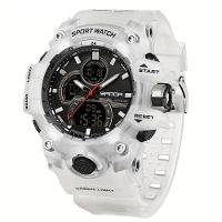 Relógio Esportivo Digital Para Homens - Movimento Quarto Duplo, Resistente à água 5 Atm Branco - 1