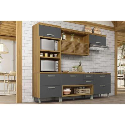 Cozinha Completa Princesa 6 Portas 3 Gavetas MDF 190cm Freijo Grafite com Paneleiro e Balcões