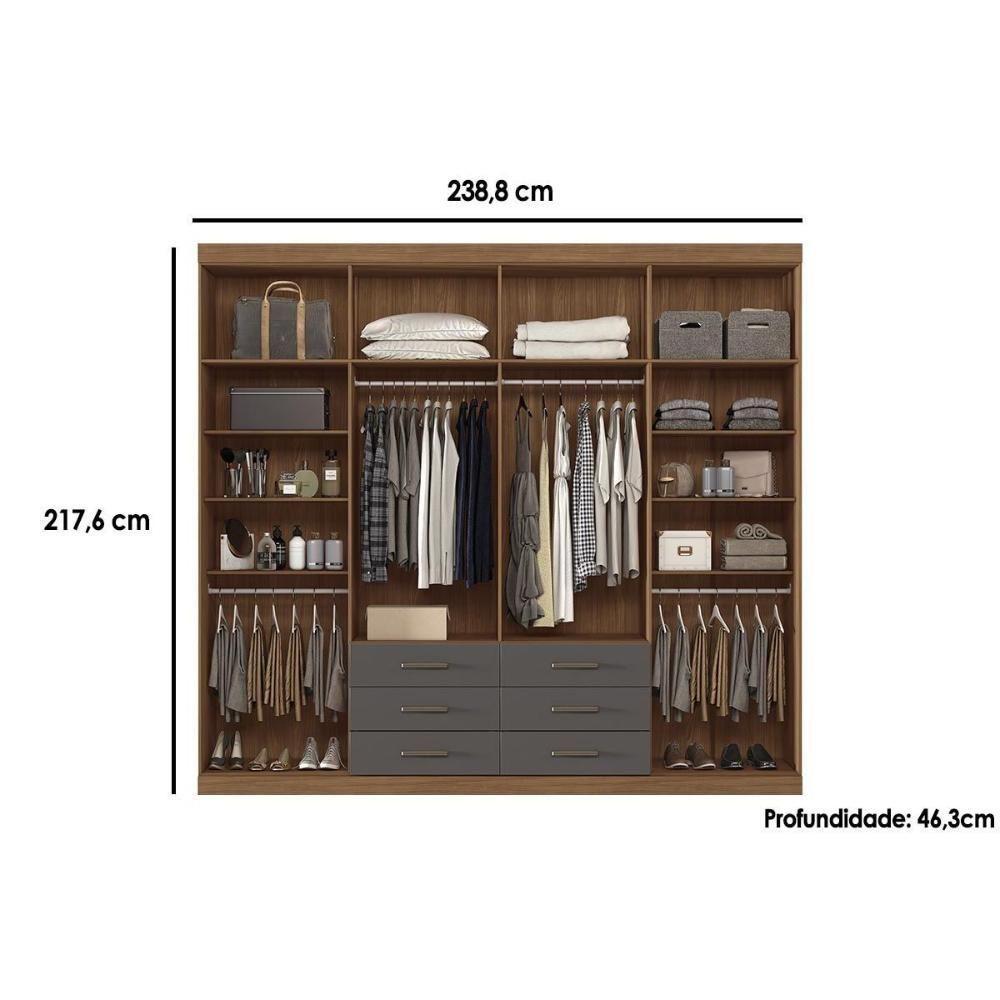 Guarda Roupa Casal 8 Portas e 6 Gavetas 8.6 Master Jatoba/Grafitte - Santos Andirá - 6
