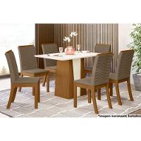 Sala de Jantar Completa Orus Tampo Madeirado c/ Vidro 120x80cm e 6 Cadeiras Isa Nature/Veludo Light Bege Vanilla - Henn - 1