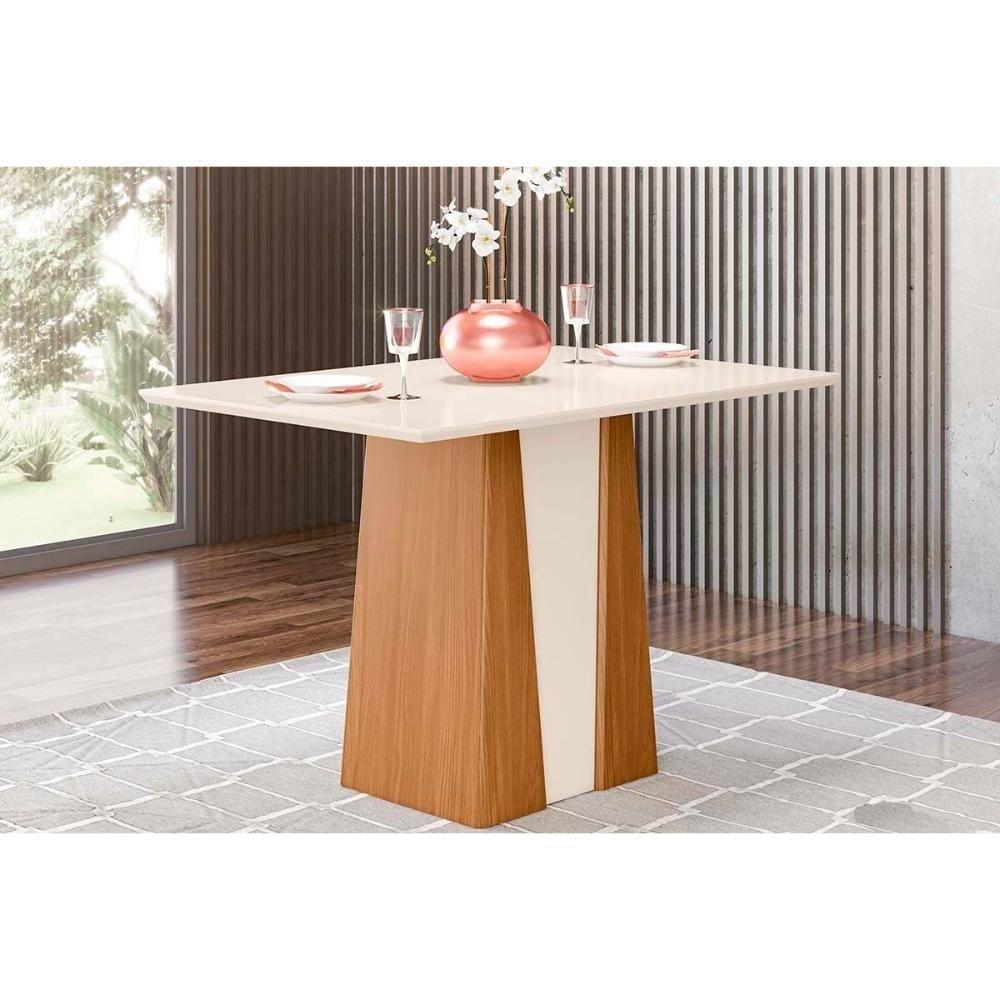 Mesa de Sala Jantar de Jantar Orus c/ Tampo Madeirado 120x80cm Nature/Nature-Off White - Henn - 1