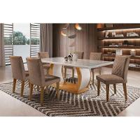 Sala de Jantar Completa Jade Tampo Madeirado c/ Vidro Reto 180x90 e 6 Cadeiras Jade Imbuia - Veludo Capuccino - Rufato - 1