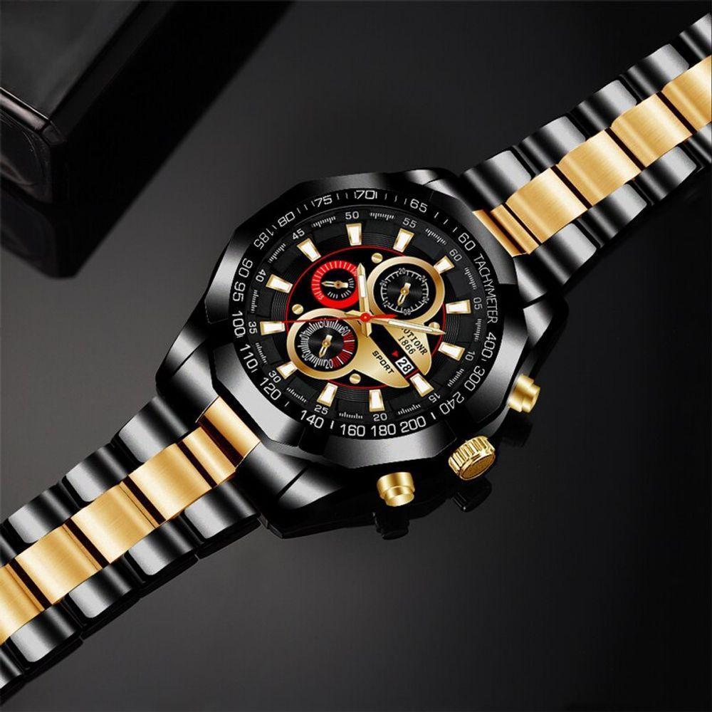 Relógio De Pulso De Quartzo De Aço Inoxidável Masculino, Luxo, Esportes Preto - 3
