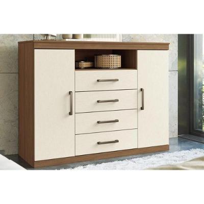 Cômoda de Quarto Master 4 Gavetas em MDF com Puxador Plástico Marrom Castanha Jatobá Areia