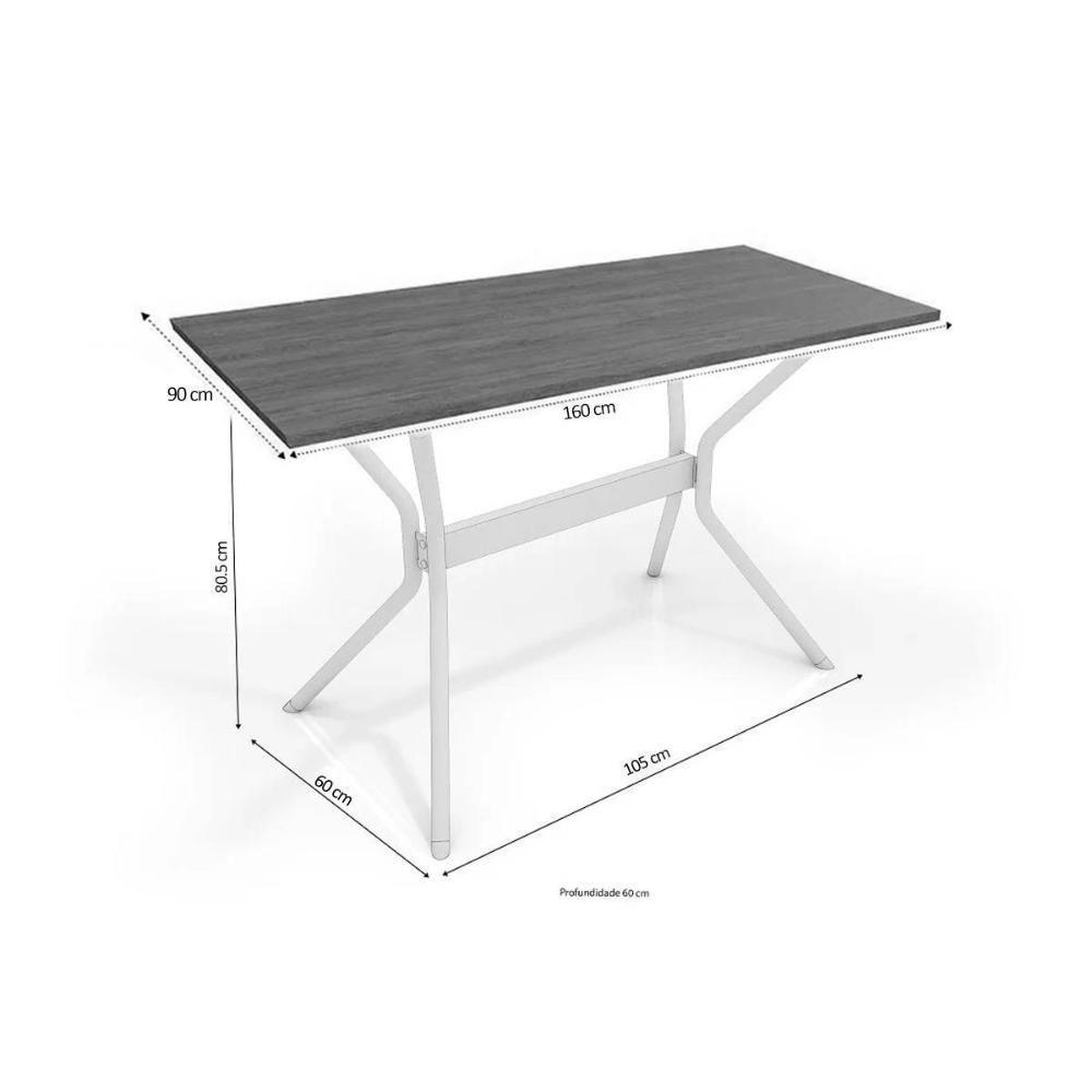 Sala de Jantar Completa Loire c/ Tampo de Madeira 160cm + 6 Cadeiras Portugal Cromada/Branco 106 - Kappesberg - 2