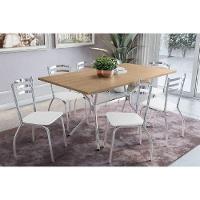 Sala de Jantar Completa Loire c/ Tampo de Madeira 160cm + 6 Cadeiras Portugal Cromada/Branco 106 - Kappesberg - 1
