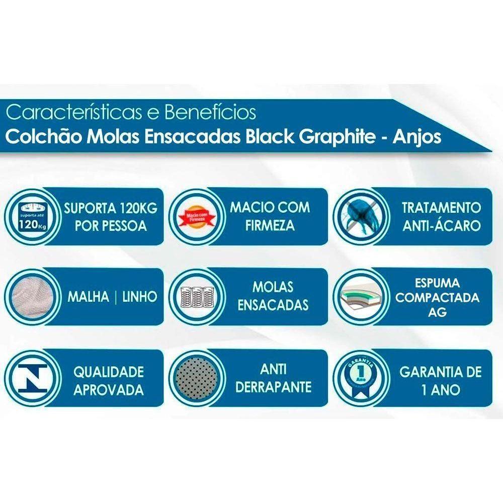 Conjunto Box Baú Solteiro: Colchão Molas D Angelis Anjos Ensacadas Black Graphite + Base CRC Courano Black (88x188) - 3