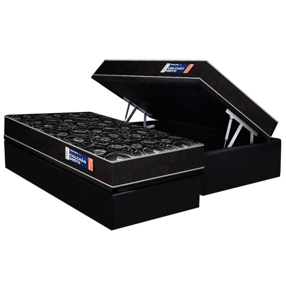 Conjunto Box Baú Solteiro: Colchão Espuma Plumatex D28 IsoPluma + Base CRC Suede Black(88x188) - 1