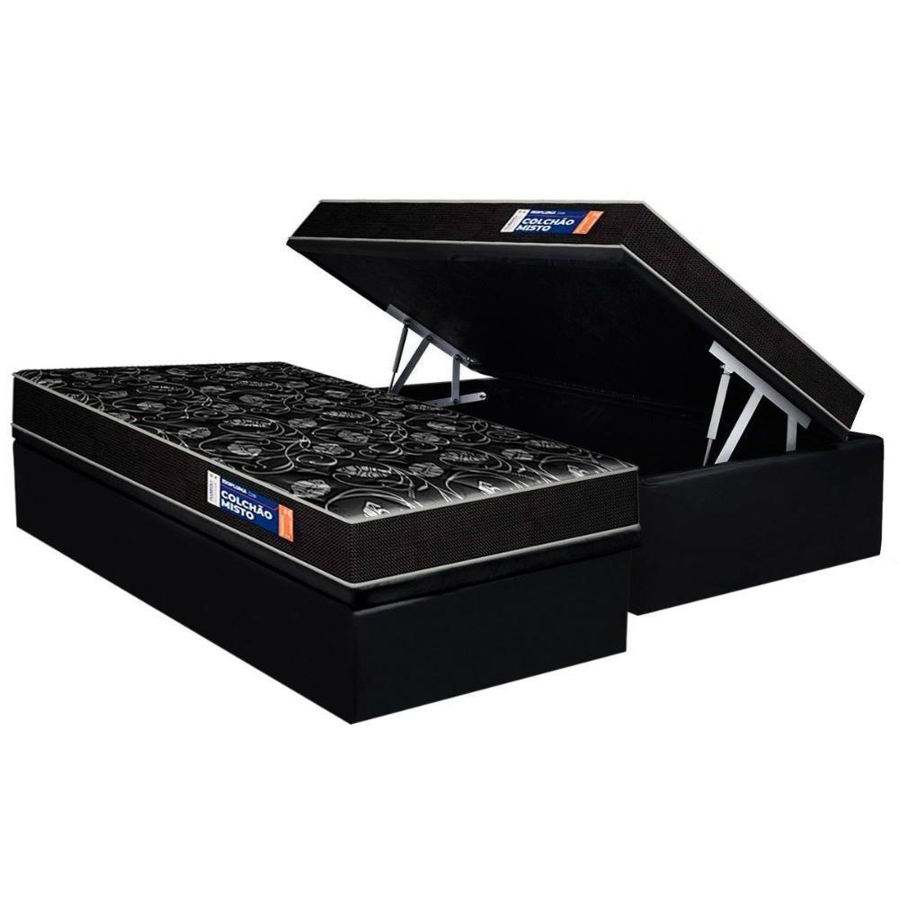 Conjunto Box Baú Solteiro: Colchão Espuma Plumatex D28 IsoPluma Vip + Base CRC Suede Black(88x188) - 1