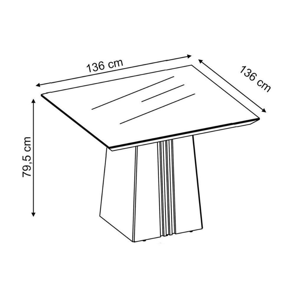 Sala de Jantar Completa Itália Tampo Madeirado c/ Vidro Curvo 136x136cm e 8 Cadeiras Lia Freijo/Off White - Suede Kraft - DJ Móveis - 3