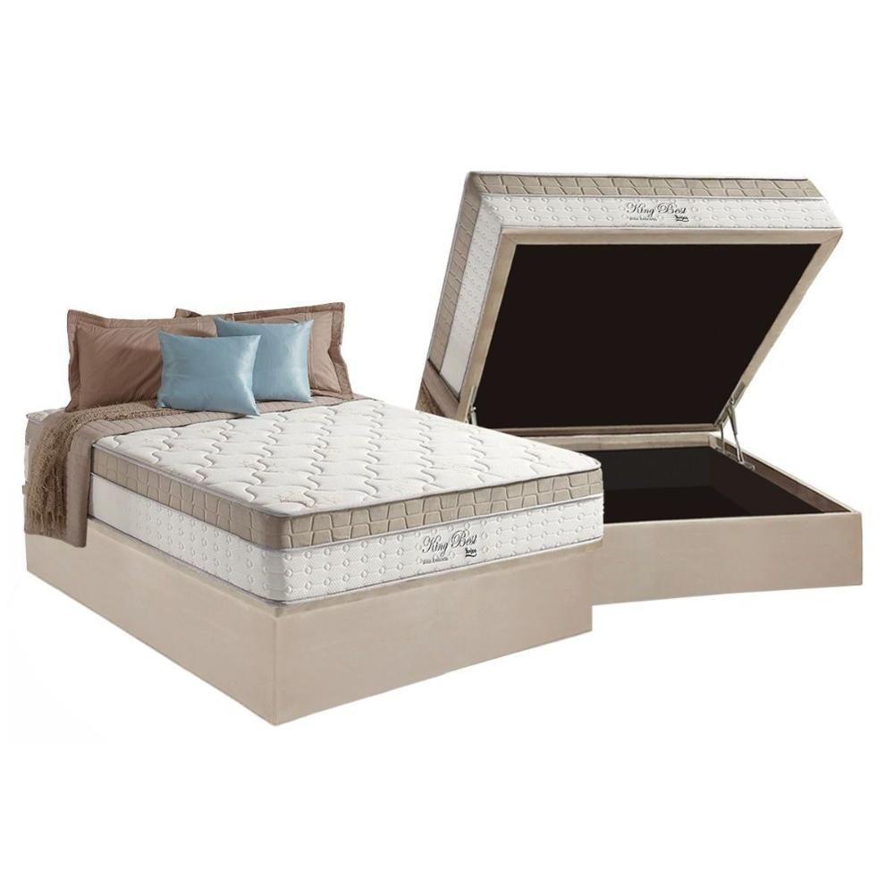 Conjunto Box Baú Casal: Colchão Espuma Anjos Molas Ensacadas MasterPocket King Best Clean + Base CRC Suede Clean(138x188) - 1