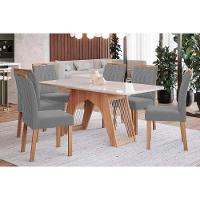 Sala de Jantar Completa Carol Tampo Madeirado c/ Vidro 180x90cm e 6 Cadeiras Paola Nature-Madeirado/Grafite - Cimol - 1