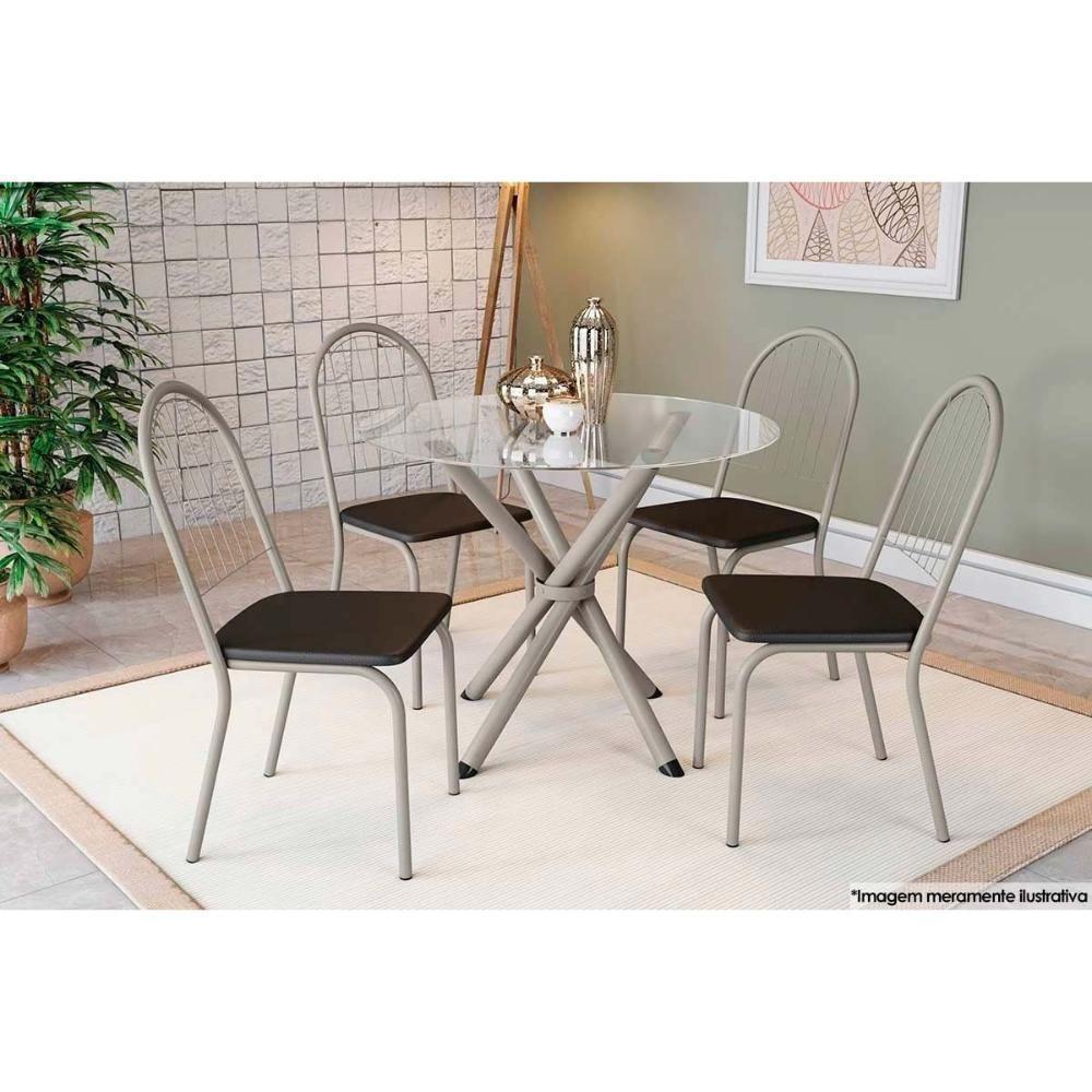 Sala de Jantar Completa Volga c/ Tampo de Vidro 95x95cm e 4 Cadeiras Noruega Niquel - Preto - Kappesberg - 1