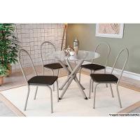 Sala de Jantar Completa Volga c/ Tampo de Vidro 95x95cm e 4 Cadeiras Noruega Niquel - Preto - Kappesberg - 1