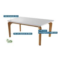 Sala de Jantar Completa Londrina c/ Tampo Madeirado Vidro Canto Curvo 180x90cm e 6 cadeiras Imperatriz Imbuia/Off White - Veludo Creme - Rufato - 3