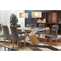 Sala de Jantar Completa Imperatriz Tampo Madeirado c/ Vidro Canto Curvo 180x90cm e 6 Cadeiras Imperatriz Imbuia/Grafite - Rufato - 1