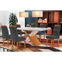 Sala de Jantar Completa Imperatriz Tampo Madeirado c/ Vidro Reto 180x90 e 6 Cadeiras Imperatriz Capuccino/Suede Grafite - Rufato - 1