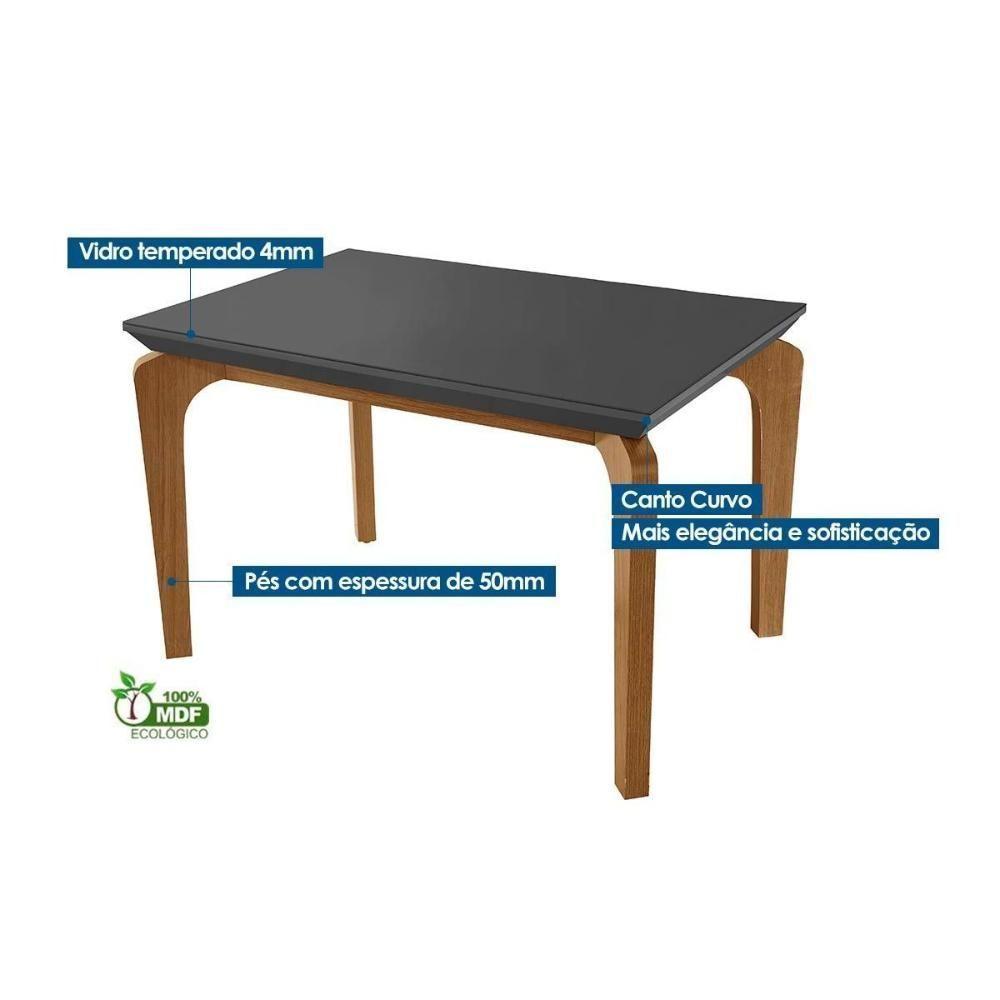 Sala de Jantar Completa Londrina Tampo Madeirado c/ Vidro Curvo 120x80 e 4 Cadeiras Londrina Imbuia/Veludo Creme/Pérola - Rufato - 5