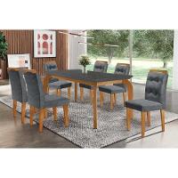 Sala de Jantar Completa Londrina c/ Tampo Madeirado Vidro Canto Curvo 180x90cm e 6 cadeiras Imperatriz Imbuia/Grafite - Suede Grafite - Rufato - 1