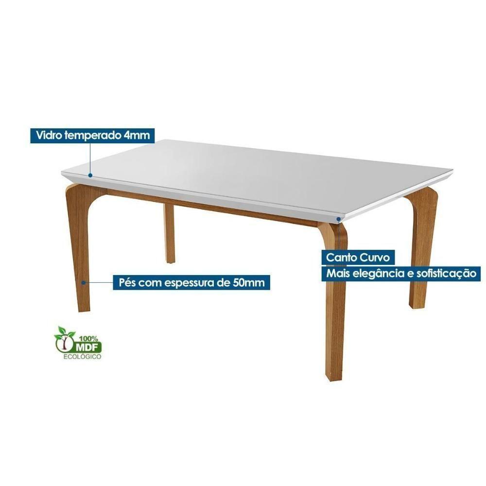 Sala de Jantar Completa Londrina c/ Tampo Madeirado Vidro Canto Curvo 180x90cm e 6 cadeiras Jade Imbuia/Off White - Veludo Capuccino - Rufato - 3