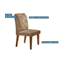 Sala de Jantar Completa Londrina Tampo Madeirado c/ Vidro Curvo 180x90cm e 6 Cadeiras Melissa Imbuia - Veludo Capuccino - Rufato