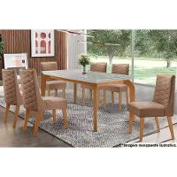 Sala de Jantar Completa Londrina c/ Tampo Madeirado c/ Vidro 180x90cm e 6 Cadeiras Dafne Capuccino/Animale Chocolate - Rufato - 1