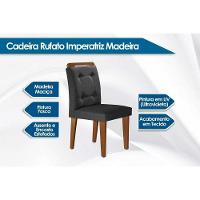 Sala de Jantar Completa Londrina c/ Tampo Madeirado Vidro Canto Curvo 180x90cm e 6 cadeiras Imperatriz Imbuia/Off White - Veludo Grafite - Rufato - 3