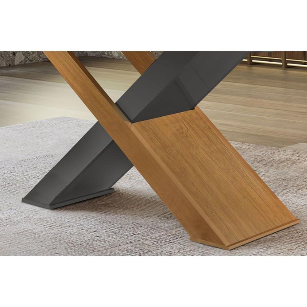 Sala de Jantar Completa Imperatriz Tampo Madeirado c/ Vidro Curvo 180x90 e 6 Cadeiras Imperatriz Imbuia/Veludo Grafite - Rufato - 9