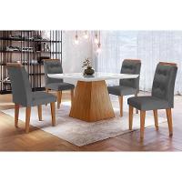 Sala de Jantar Completa Luna c/ Tampo Madeirado c/ Vidro Canto Curvo 90x90cm e 4 cadeiras Imperatriz Imbuia/Off White - Suede Grafite - Rufato - 1