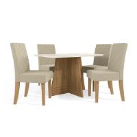 Sala de Jantar Completa Lótus Tampo Madeirado c/ Vidro 80x120cm e 4 Cadeiras 2CAD133 Nogueira/Off White/Vidro Off White - Linho Beg - Kappesberg - 2