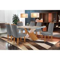 Sala de Jantar Completa Imperatriz Tampo Madeirado c/ Vidro Curvo 180x90 e 6 Cadeiras Melissa Imbuia - Veludo Grafite - Rufato - 1