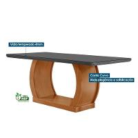 Sala de Jantar Completa Jade Tampo Madeirado c/ Vidro Canto Curvo 180x90 e 6 Cadeiras Londrina Imbuia/Off White - Suede Marrom - Rufato