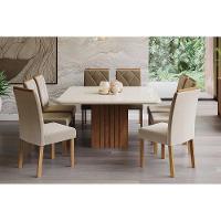 Sala de Jantar Completa Ana c/ Tampo Madeirado c/ Vidro 130x130cm e 8 Cadeiras Fernanda Savana-Nature/Off White-Suede Joli Capuccino - Cimol - 1