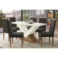 Sala de Jantar Completa Amora Tampo Madeirado c/ Vidro 90x170cm e 6 Cadeiras 2CAD150 Freijo/Off White/Vidro Off White - Eucalipto/V - Kappesberg - 1