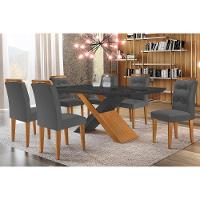 Sala de Jantar Completa Imperatriz Tampo Madeirado c/ Vidro Curvo 180x90 e 6 Cadeiras Imperatriz Imbuia/Grafite - Suede Grafite - Rufato - 1