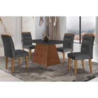 Sala de Jantar Completa Luna c/ Tampo Madeirado c/ Vidro Canto Curvo 120x80cm e 4 cadeiras Imperatriz Imbuia/Grafite - Suede Grafite - Rufato - 1