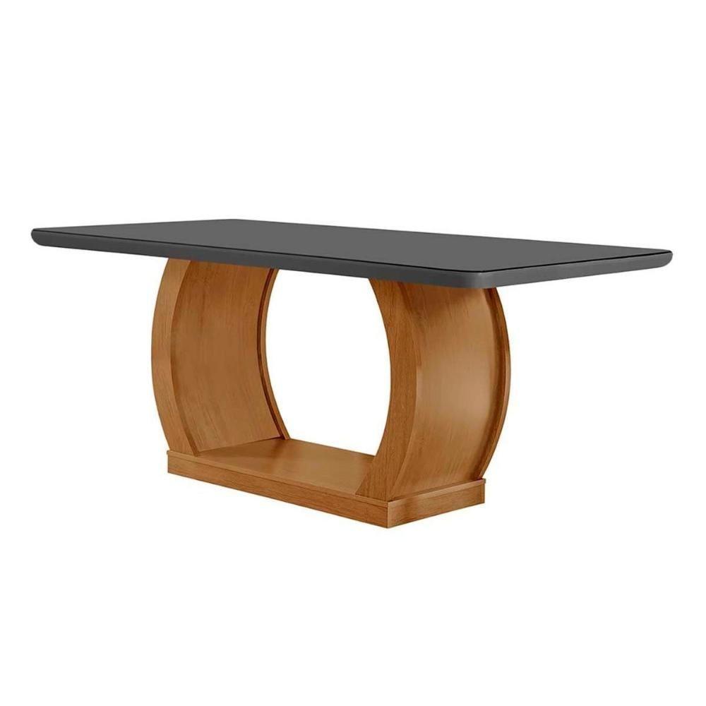 Sala de Jantar Completa Jade Tampo Madeirado c/ Vidro Canto Curvo 180x90 e 6 Cadeiras Londrina Imbuia/Grafite - Suede Capuccino - Rufato - 10