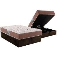 Conjunto Box Baú Queen: Colchão Espuma Herval Compact AG 65 / Durabilli Bordado Double Side + Base CRC Suede Brown (158x198) - 1