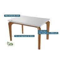 Sala de Jantar Completa Londrina c/ Tampo Madeirado Vidro Canto Curvo 120x80cm e 4 cadeiras Jade Imbuia/Off White - Veludo Capuccino - Rufato - 3